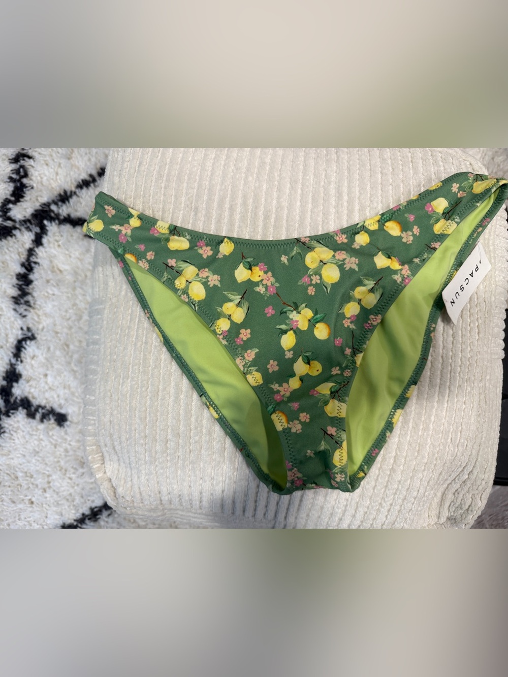 NWT PacSun Lemon Floral Bikini Bottom Size Large Green High Cut Swim Bottom Trop - Picture 3 of 5